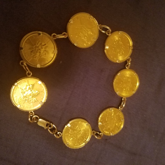 24K solid Gold Maple Leaf custom braclet - Picture 4 of 6